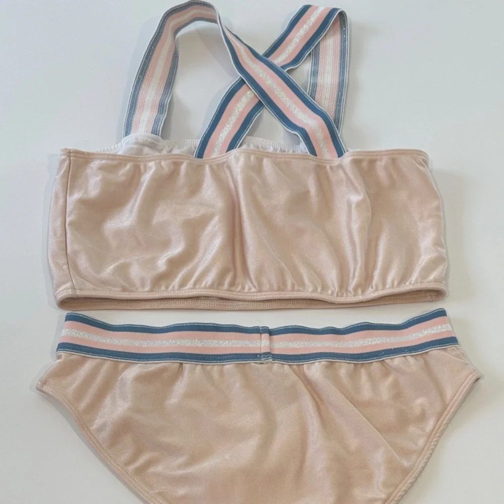 Planet Sea Girls Rose Gold Metallic Striped Bikini‎ Two Piece Swimsuit Size 16